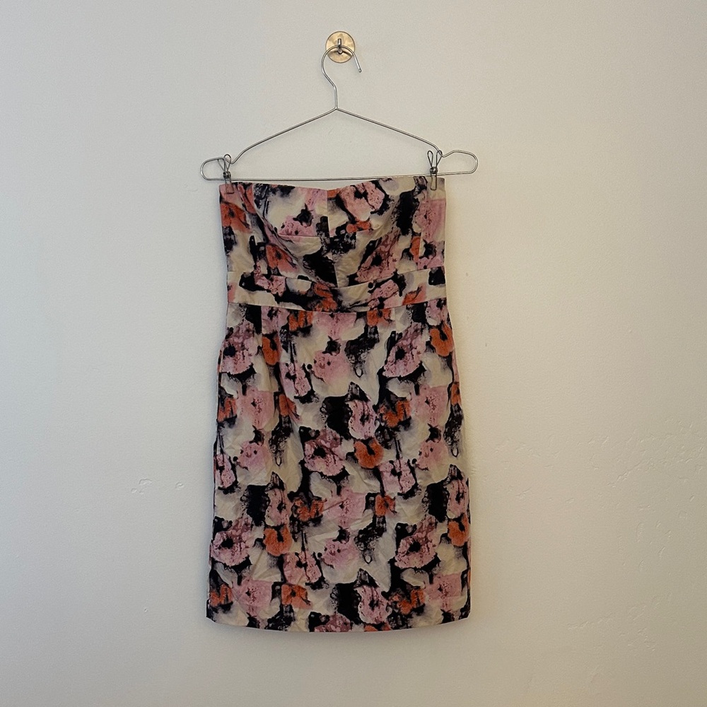 J. Crew Strapless Dress in Pink and Orange Floral Print